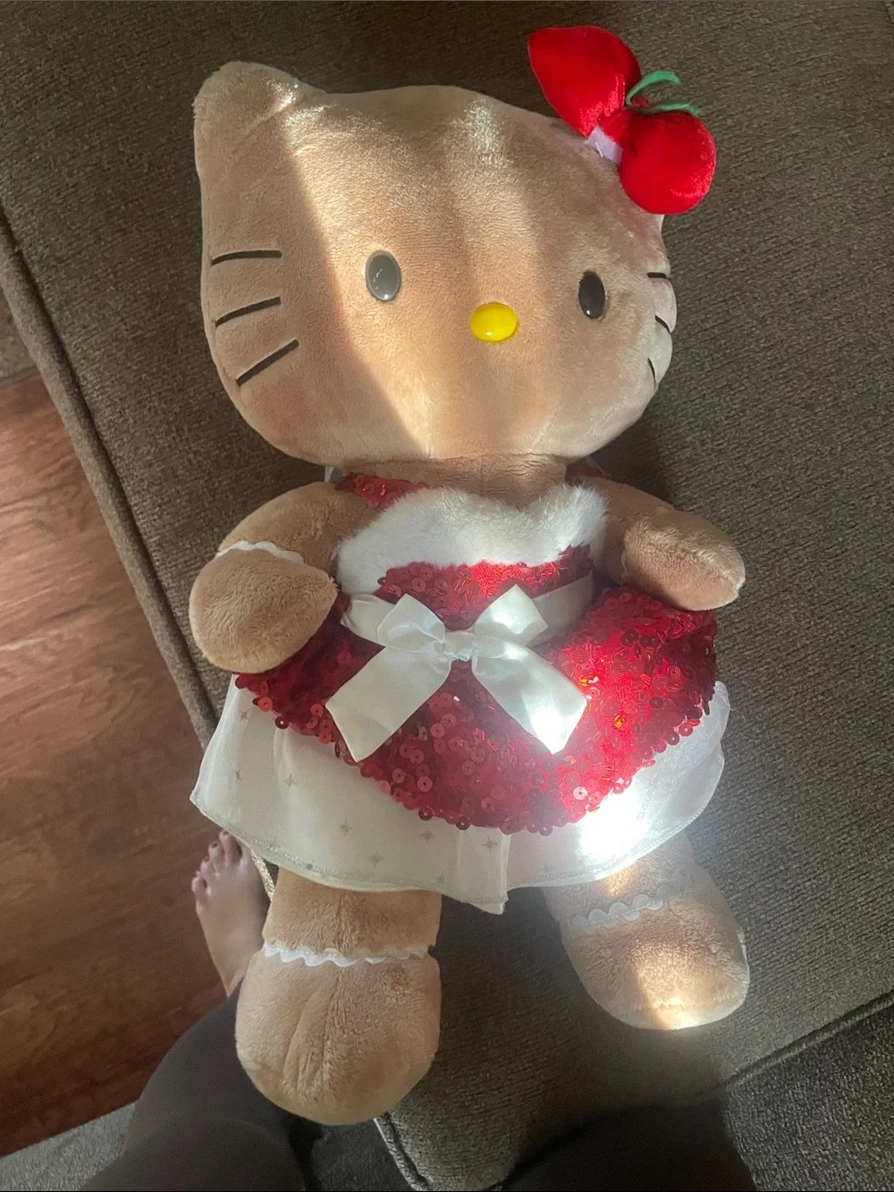 Hello Kitty Beige Plush in Red Sequin Dress with White Bow